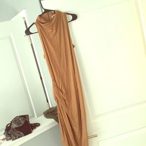 Halston heritage camel colored silky like midi